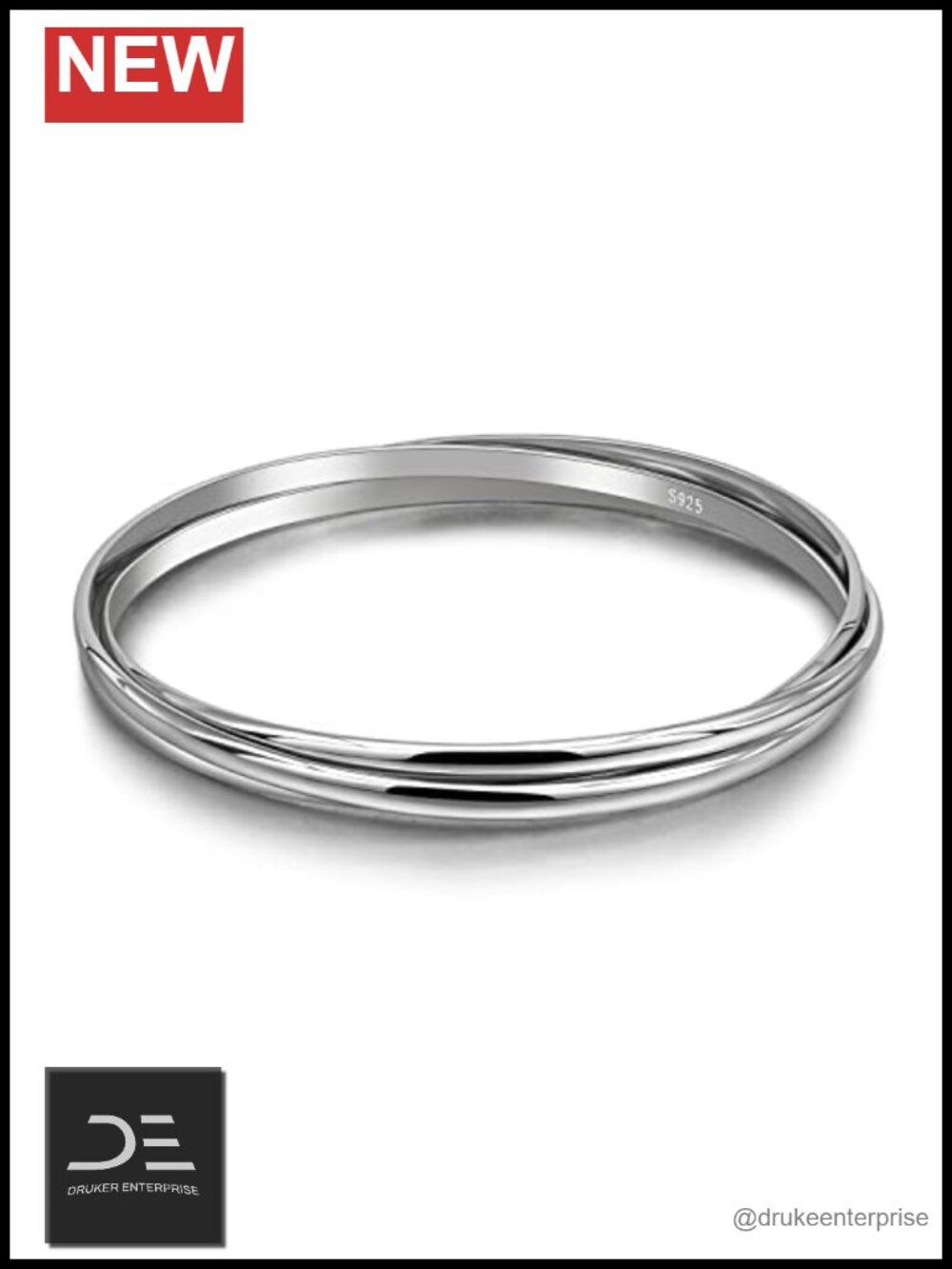 925 Sterling Silver Bangle Bracelet Twisted Glossy Elegant Party Jewelry Gift